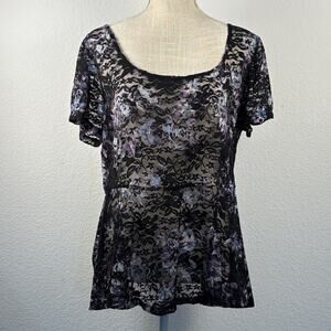 Torrid Floral Lace Sheer Women Top - Black and Purple Size 0X